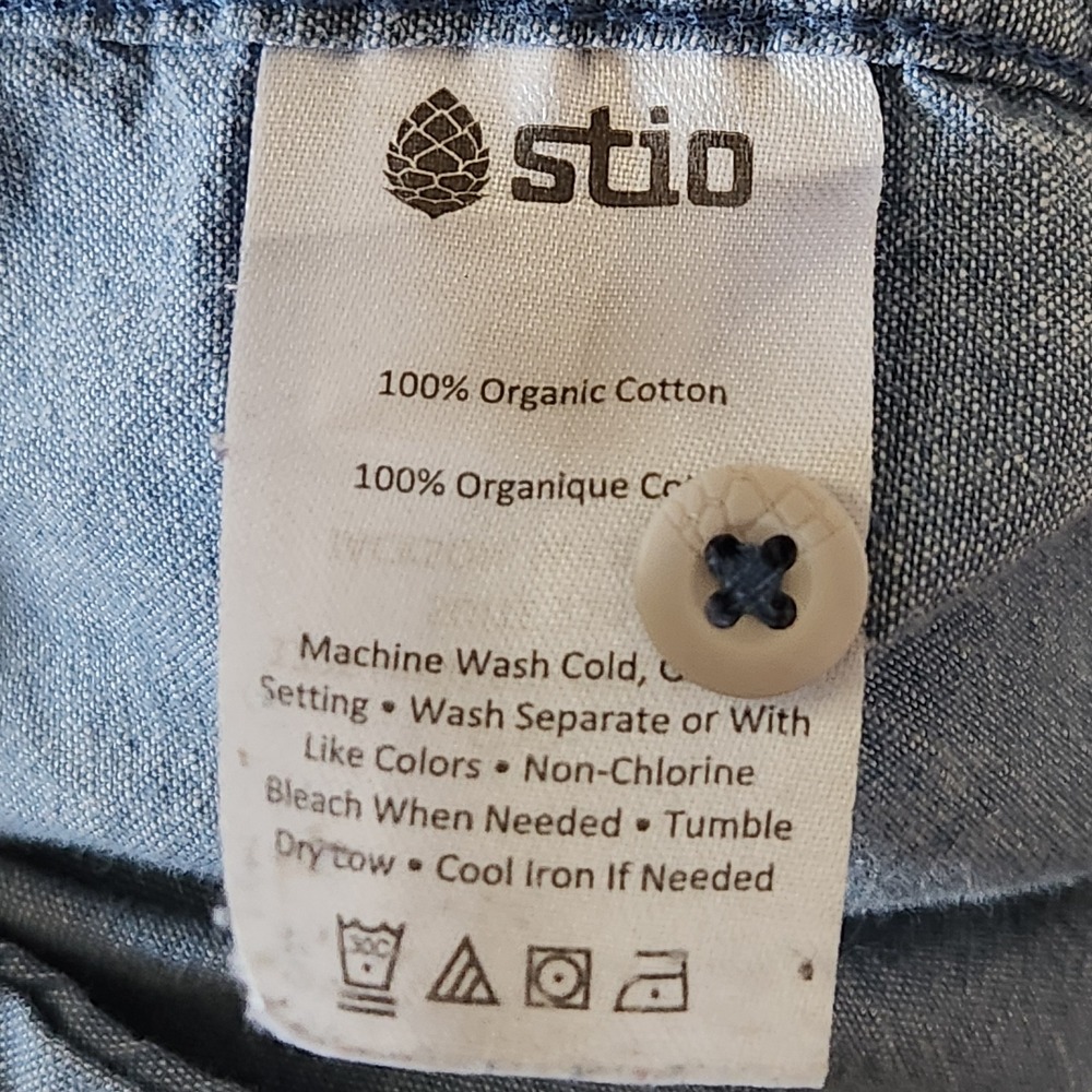 Stio Eddy Shirt Mens XXL Blue Chambray Organic Cotton Long Sleeve Western Snap - Picture 7 of 12